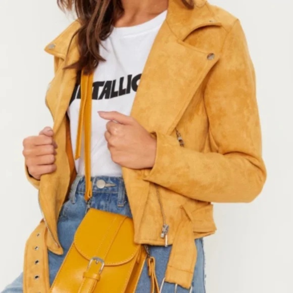 PLT Yellow Faux Suede Moto Jacket
